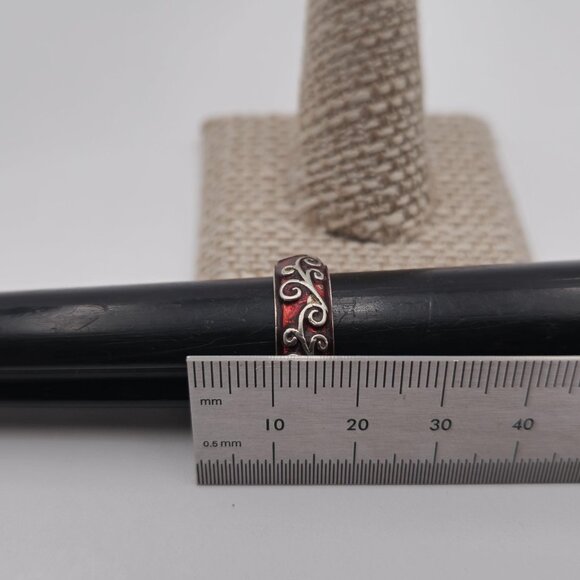 Size 7 Sterling Silver Red Enamel Floral Vine Style Ring A2614 - Picture 6 of 7